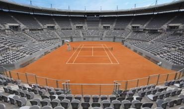 A clay court tennis stadium