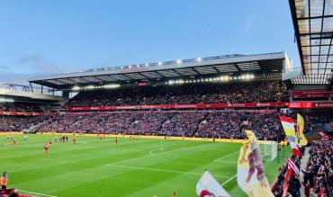 Darwin Nunez plays for Liverpool at Anfield